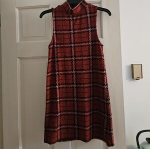 Topshop Red Plaid Mock Neck Dress